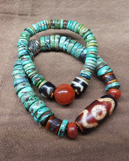【Unique Item】 Natural Turquoise Dzi  Bead Bracelet (Women's Edition)