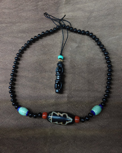 【Unique Item】 Himalayan Goddess Lotus Double-sided Dzi Bead Necklace