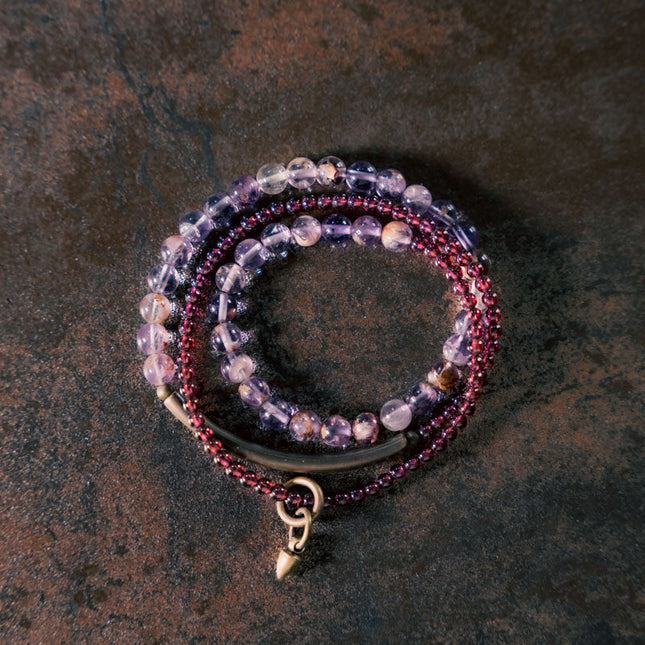 Spiritual Harmony Amethyst Ghost and Garnet Bracelet with Copper
