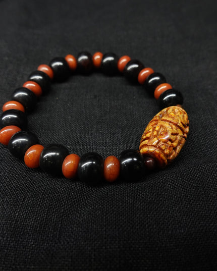【Unique Item】 Fired dragon pattern God of Wealth mantra bracelet