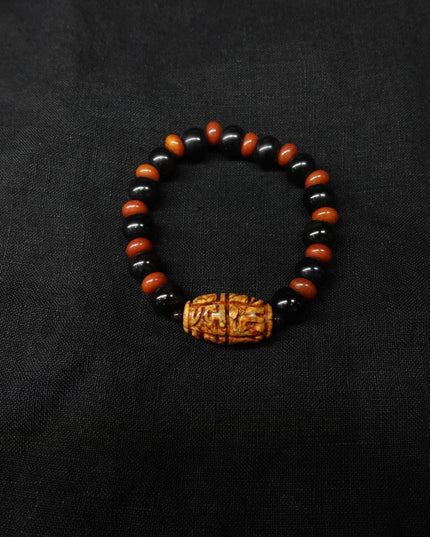 【Unique Item】 Fired dragon pattern God of Wealth mantra bracelet