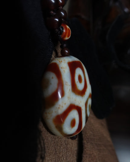 【Unique Item】 Longevity, Wealth Energy Eight-eyed turtle shell Dzi bead lotus multi-totem necklace