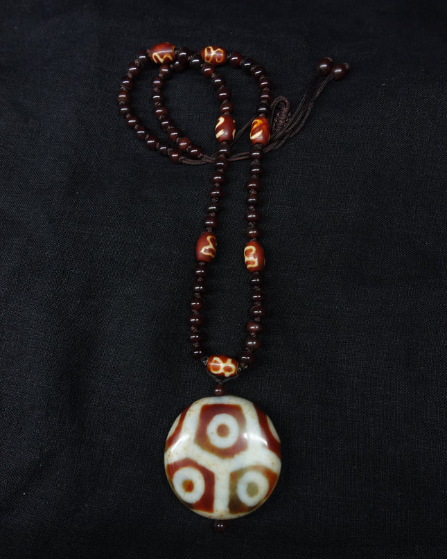 【Unique Item】 Longevity, Wealth Energy Eight-eyed turtle shell Dzi bead lotus multi-totem necklace