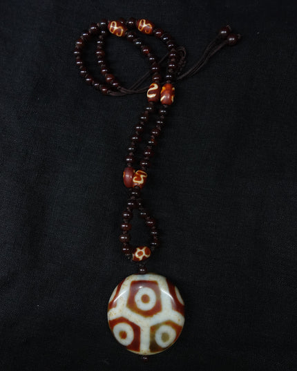【Unique Item】 Longevity, Wealth Energy Eight-eyed turtle shell Dzi bead lotus multi-totem necklace