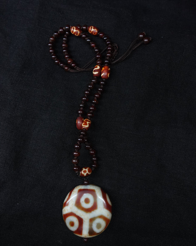 【Unique Item】 Longevity, Wealth Energy Eight-eyed turtle shell Dzi bead lotus multi-totem necklace