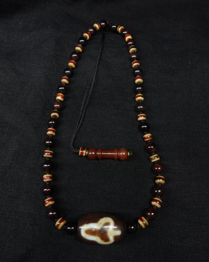 【Unique Item】 Old Agate Six-Syllable Mantra Bodhi Dzi Bead Necklace