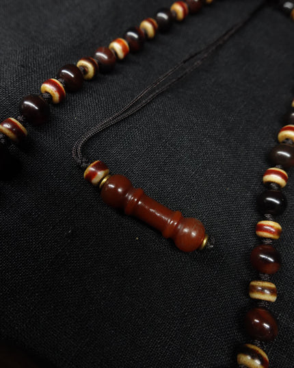 【Unique Item】 Old Agate Six-Syllable Mantra Bodhi Dzi Bead Necklace