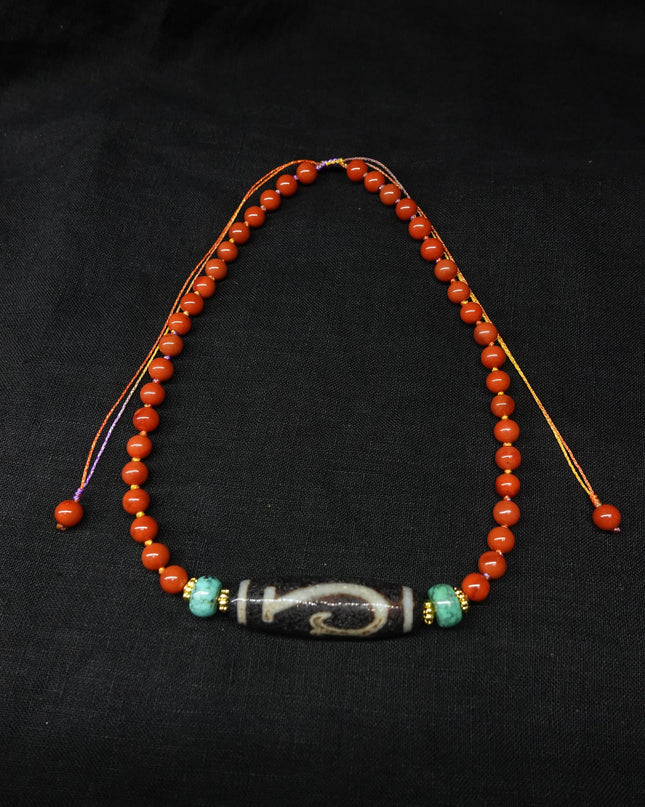 【Unique Item】 Green Turquoise South Red Agate Weathered Heavenly Bead Necklace