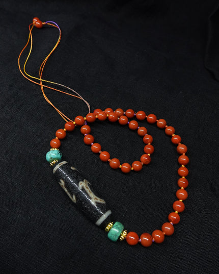 【Unique Item】 Green Turquoise South Red Agate Weathered Heavenly Bead Necklace