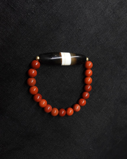【Unique Item】South Red Agate Wide Dzi Bead Bracelet