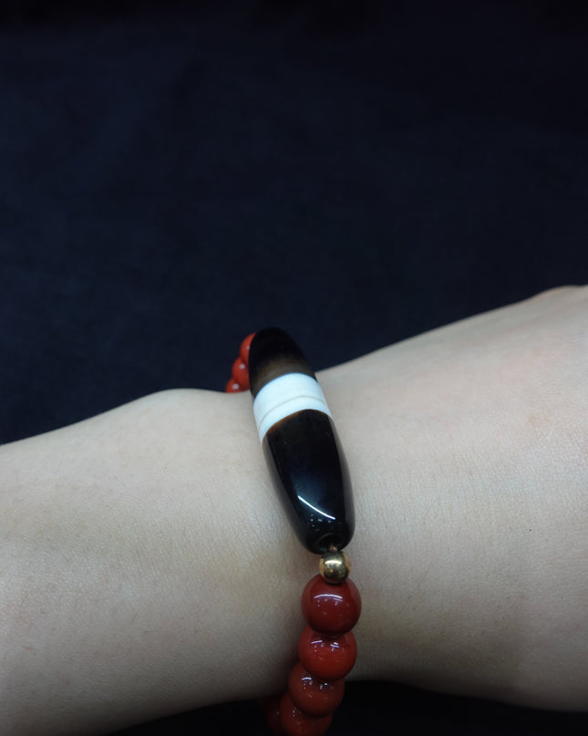 【Unique Item】South Red Agate Wide Dzi Bead Bracelet