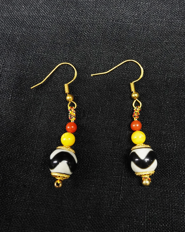 【Unique Item】 Tiger Tooth Dzi bead Earrings  for health