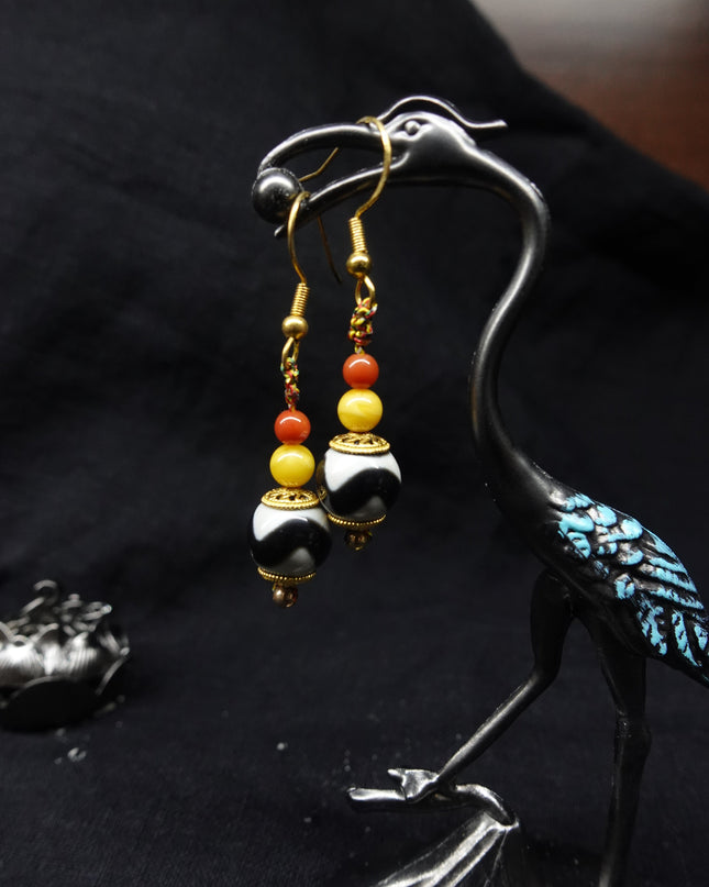 【Unique Item】 Tiger Tooth Dzi bead Earrings  for health