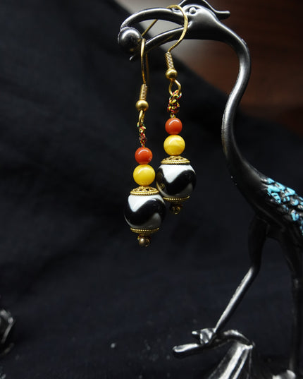 【Unique Item】 Tiger Tooth Dzi bead Earrings  for health