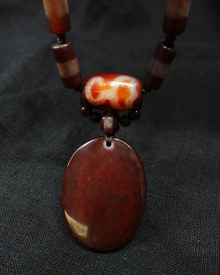 【Unique Item】 Noble Person Lotus Buddha Hand Seal Dzi bead  Necklace