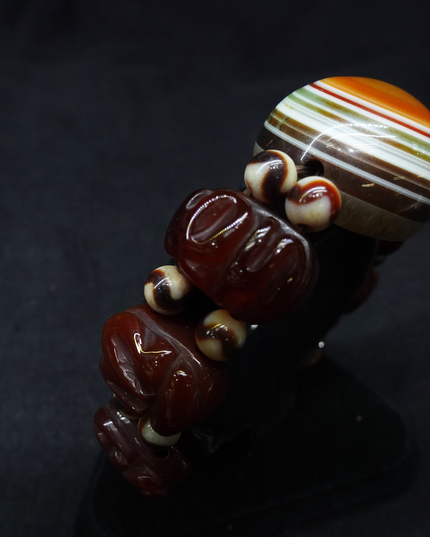 【Unique Item】God of Wealth Mantra Rainbow Dzi Bead Bracelet