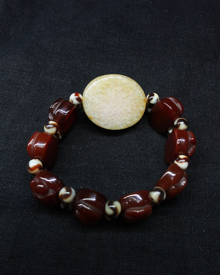 【Unique Item】God of Wealth Mantra Rainbow Dzi Bead Bracelet