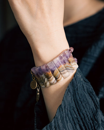 Hand Bracelet with Amethyst Agate and Brass