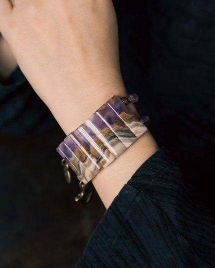 Hand Bracelet with Amethyst Agate and Brass