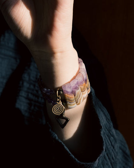 Hand Bracelet with Amethyst Agate and Brass