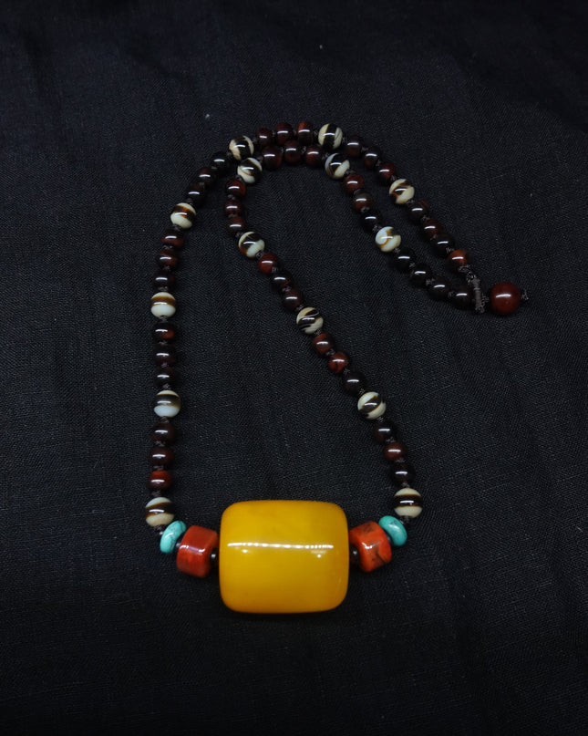 【Unique Item】 Tube Bead Amber String Bead Raw Mineral Heavenly Bead Necklace