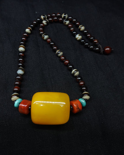 【Unique Item】 Tube Bead Amber String Bead Raw Mineral Heavenly Bead Necklace