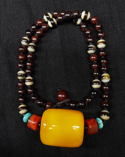 【Unique Item】 Tube Bead Amber String Bead Raw Mineral Heavenly Bead Necklace