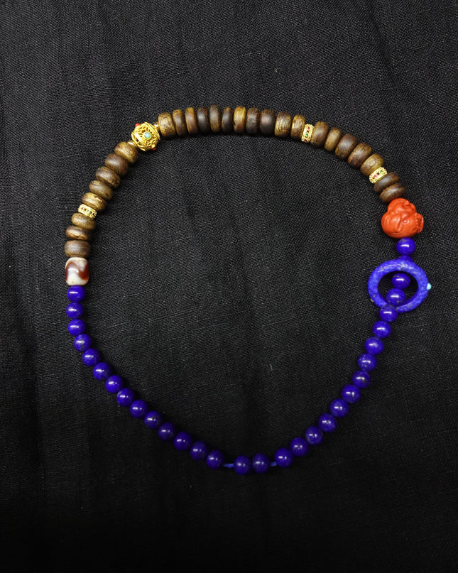 【Unique Item】 Lapis lazuli, agarwood, red coral, double-circle bracelet