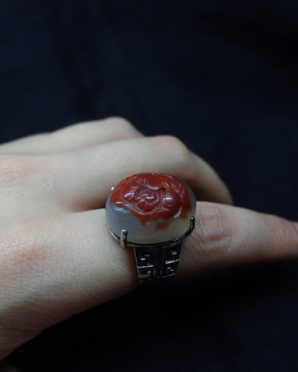 【Unique Item】 Peony Flower South Red Agate love Ring