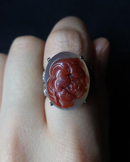 【Unique Item】 Peony Flower South Red Agate love Ring