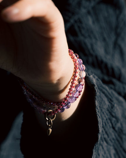Spiritual Harmony Amethyst Ghost and Garnet Bracelet with Copper