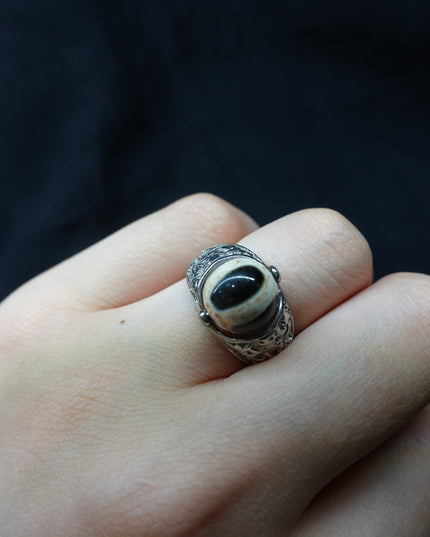 【Unique Item】 Rotatable wealthy Five-line  Dzi bead Ring