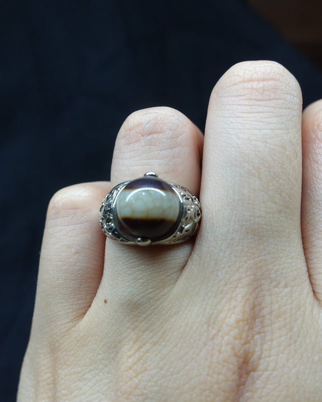 【Unique Item】 Rotatable Harmony Interpersonal Relationships one-line  Dzi bead Ring