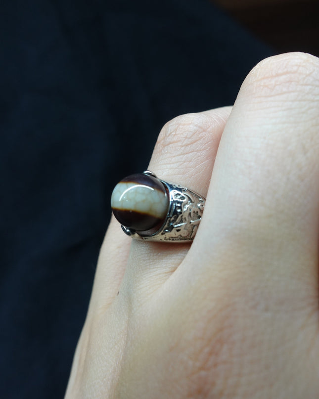 【Unique Item】 Rotatable Harmony Interpersonal Relationships one-line  Dzi bead Ring