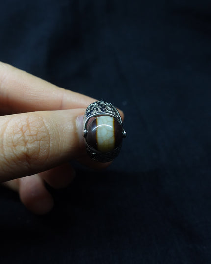 【Unique Item】 Rotatable Harmony Interpersonal Relationships one-line  Dzi bead Ring