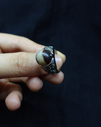 【Unique Item】 Rotatable Harmony Interpersonal Relationships one-line  Dzi bead Ring