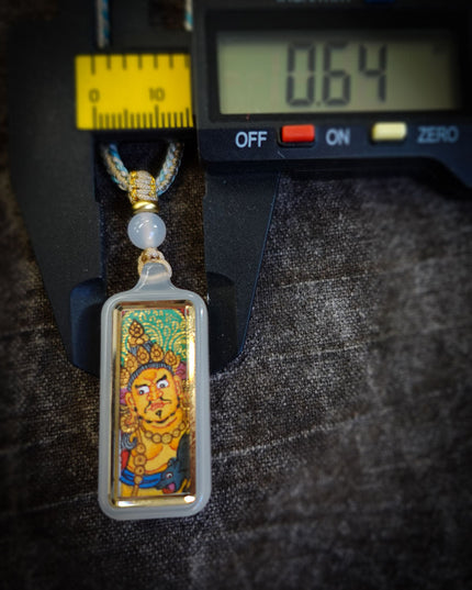 Yellow Dzambhala Wealth Pendant | Tibetan Agate Amulet with Mantra