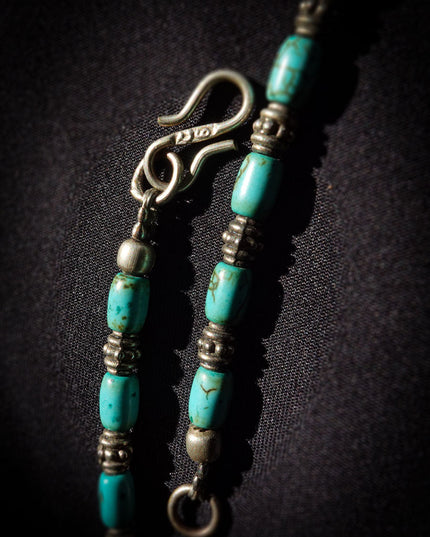 Tibetan Amber, Turquoise & Coral Necklace with White Copper