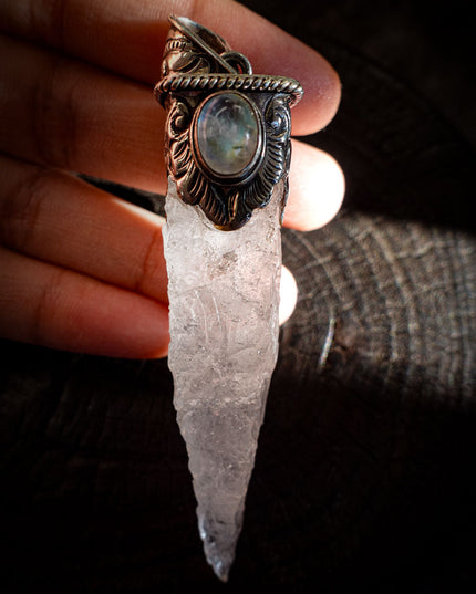 Clear Quartz & Moonstone Sterling Silver Healing Pendant
