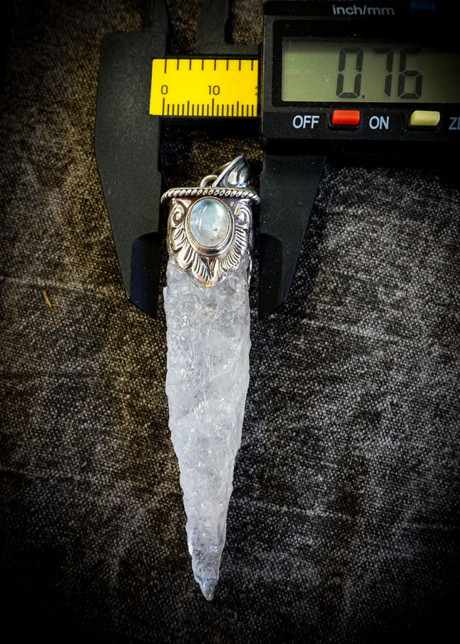 Clear Quartz & Moonstone Sterling Silver Healing Pendant