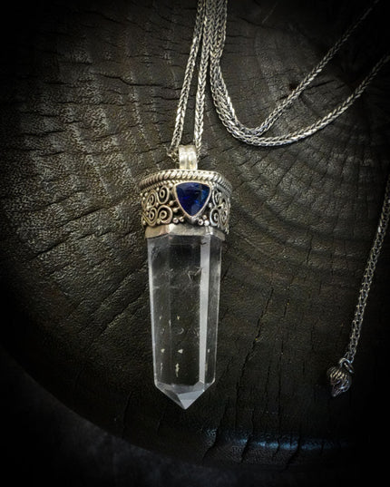 Clear Quartz & Sapphire Sterling Silver Pendant