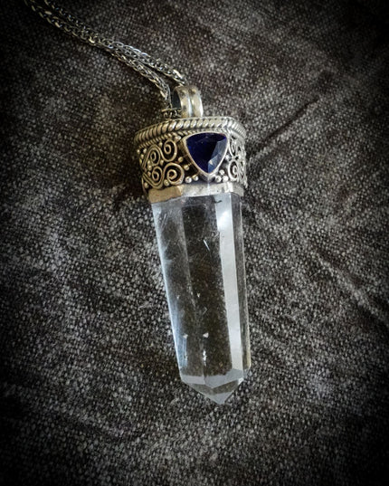 Clear Quartz & Sapphire Sterling Silver Pendant