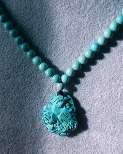 【Unique Item】 Phoenix Energy Turquoise Necklace with Hand-Carved Tibetan Craftsmanship