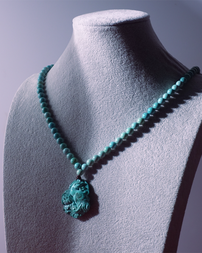 【Unique Item】 Phoenix Energy Turquoise Necklace with Hand-Carved Tibetan Craftsmanship