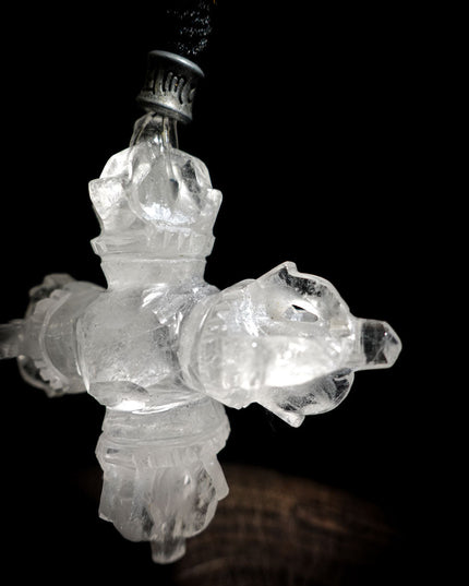 Clear Quartz Cross Dorje | Tibetan Vajra Protective Pendant