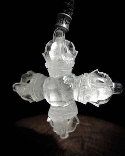 Clear Quartz Cross Dorje | Tibetan Vajra Protective Pendant