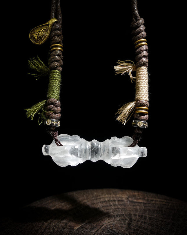 Clear Quartz Four-Pronged Vajra | Tibetan Protective Pendant