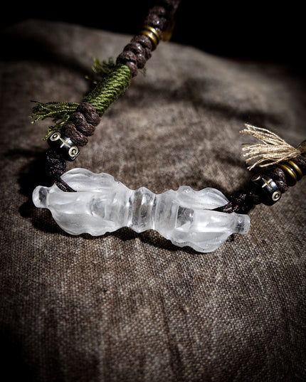 Clear Quartz Four-Pronged Vajra | Tibetan Protective Pendant