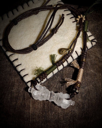 Clear Quartz Four-Pronged Vajra | Tibetan Protective Pendant