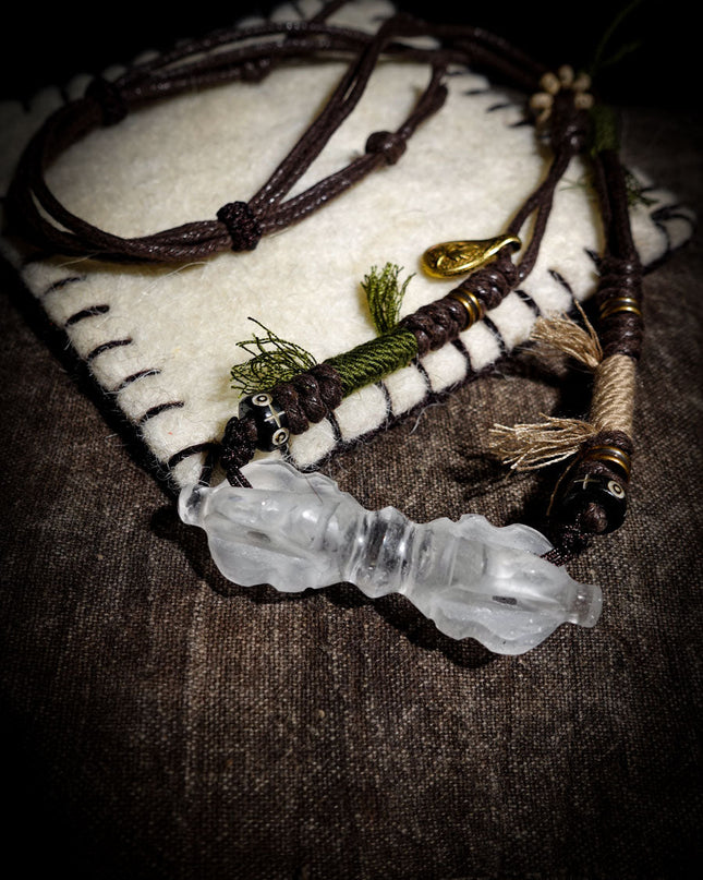 Clear Quartz Four-Pronged Vajra | Tibetan Protective Pendant